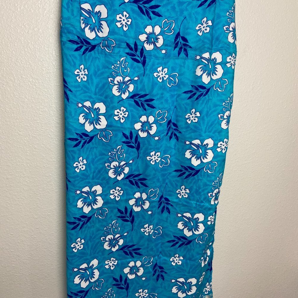 Tropical Blue Floral Swim Sarong - Picture 2 of 5